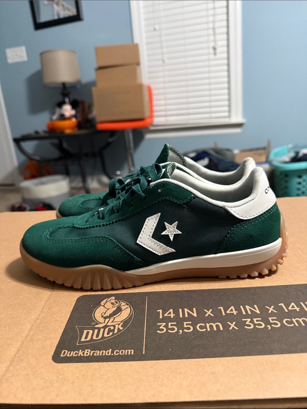 Converse Green Suede Star Chevron Athletic Sneakers with White Accent